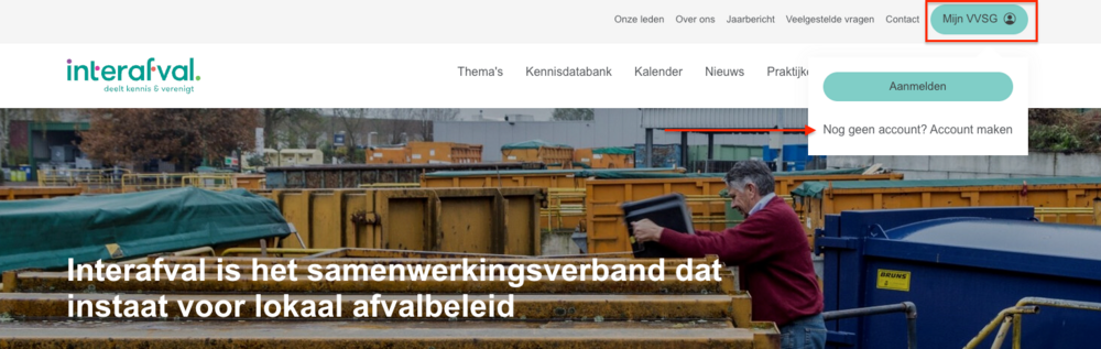 Screenshot van de homepage met de knop ‘Inloggen’ aangeduid.