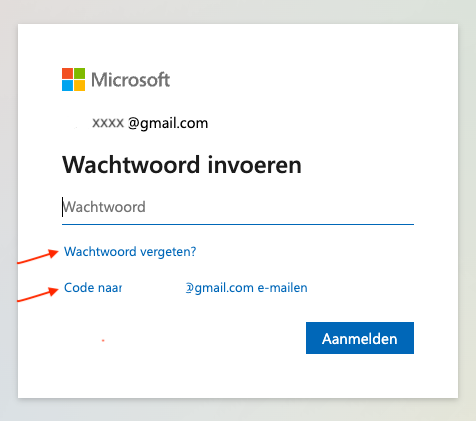 Screenshot aanmelden, geen office 365