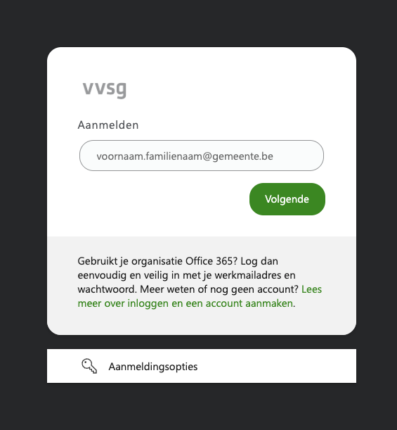 Screenshot die het aanmelden visueel verduidelijkt. 